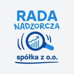 Grafika z napisem "RADA NADZORCZA" i ikoną lupy analizującej wykres wzrostu. Symbolizuje to kontrolę i analizę finansową w spółce z o.o.