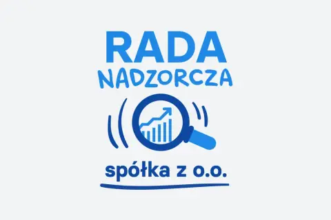 Grafika z napisem "RADA NADZORCZA" i ikoną lupy analizującej wykres wzrostu. Symbolizuje to kontrolę i analizę finansową w spółce z o.o.