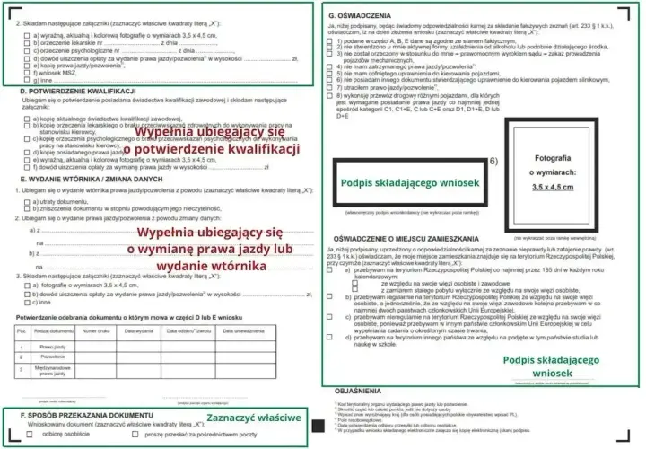 Wniosek o wydanie prawa jazdy lub wtórnika. Wypełnij, gdy potrzebujesz nowego dokumentu lub zamiennika.
