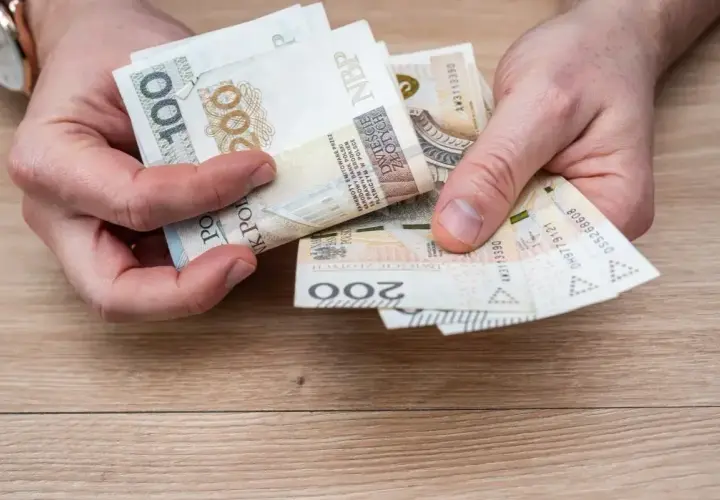 Ręce liczą banknoty 100 i 200 zł. To może być budżet na wczasy pod gruszą zasady.