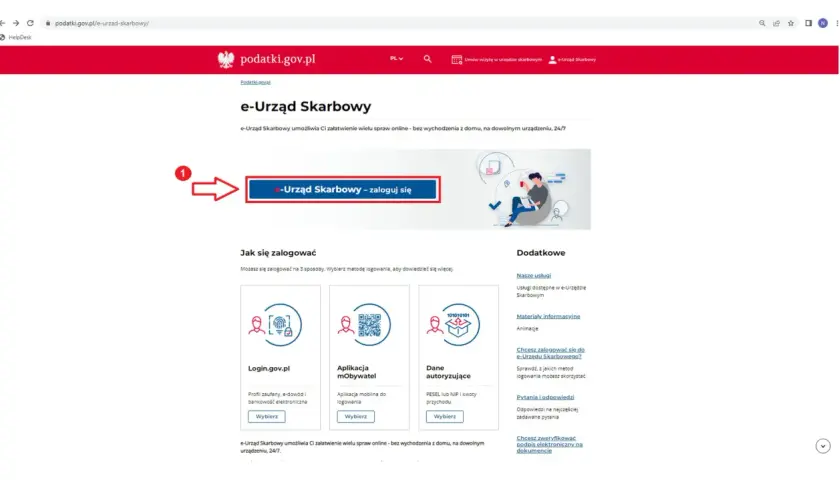 Zaloguj się do e-Urzędu Skarbowego, by załatwić sprawy online. Wybierz metodę logowania, np. przez Login.gov.pl, by złożyć upo pit.